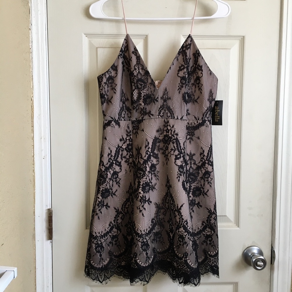2Bella plunging nude lace dress